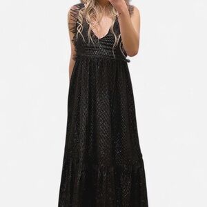 Chelsea 28 - Chevron Metallic Tiered Maxi Dress - Elegant Black Evening Dress